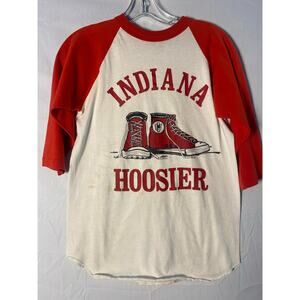Vintage 80s IU Indiana Hoosier Shoes White Red Baseball Tee Men's Size Medium